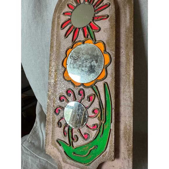 Vintage Folk Art Mirror Wooden Art pink flowers Painted Mirror - Picture 5 of 12